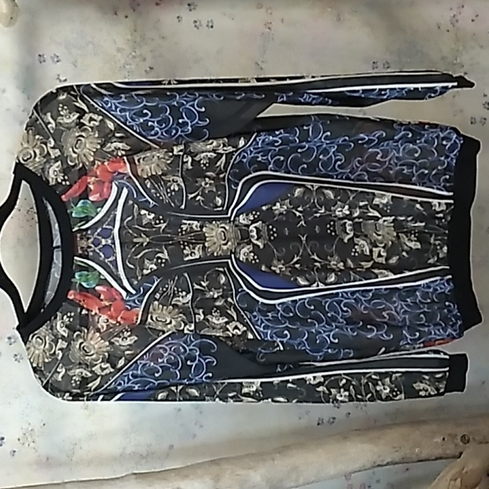 Clover Canyon Stunning Abstract Print Semi Sheer Women's Blouse Top Size Small